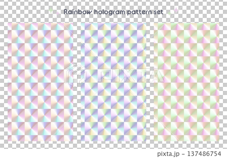 ホログラムのシームレスパターンセット　キラキラ　銀色　虹色　プリズム 137486754