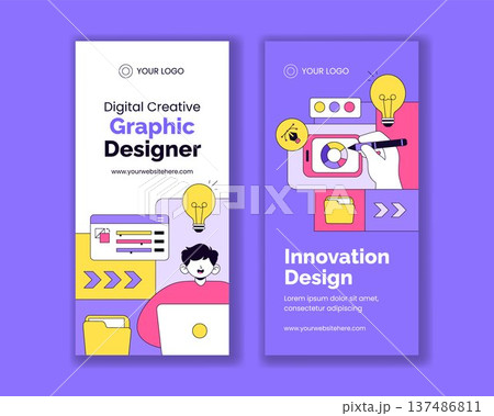 Vertical Banner Social Media Graphic Design Flat Cartoon Hand Drawn Background 137486811