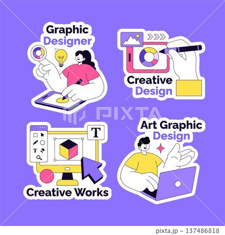 Label Social Media Graphic Design Flat Cartoon Hand Drawn Background Illustration 137486818