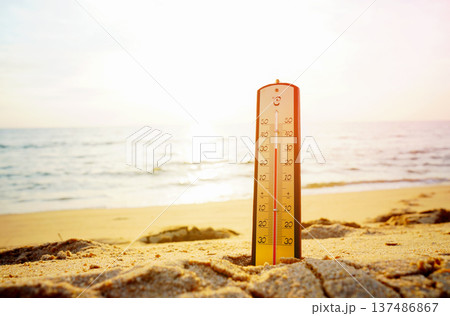 Thermometer measuring outdoor air temperature. Meteorological device, observing, weather  137486867