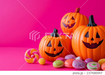 ハロウィンのかわいいカボチャとお菓子　AI画像 137486947