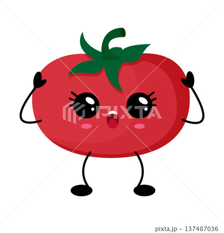 Adorable tomato illustration. Playful kawaii tomato with joyful stance and cheerful expression Adorable tomato illustration. Playful kawaii tomato with joyful stance and cheerful expression 137487036