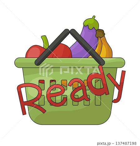 illustration of Fruit and vegetables in a basket 137487198