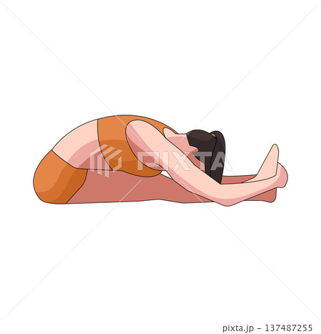 illustration of Seated forward bend pose  137487255