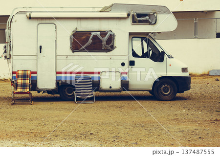 Camper with broken windows Camper with broken windows 137487555