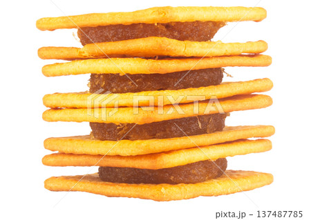 Pineapple wafer biscuits isolated on white background Pineapple wafer biscuits isolated on white background 137487785