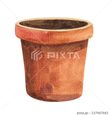 Hand painted watercolor flower pot made of natural brown clay. Illustration of ceramic vases for indoor plants. Interior design template. Hand painted watercolor flower pot made of natural brown clay. Illustration of ceramic vases for indoor plants. Interior design template. 137487883