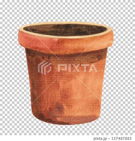 Hand painted watercolor flower pot made of natural brown clay. Illustration of ceramic vases for indoor plants. Interior design template. Hand painted watercolor flower pot made of natural brown clay. Illustration of ceramic vases for indoor plants. Interior design template. 137487883