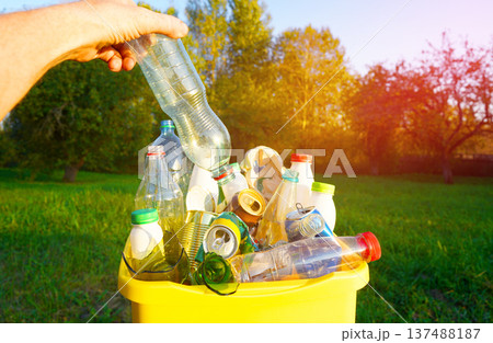 Garbage Sorting. Trash bin bucket. Bottles in Waste container. Waste sorting for Recycling. Glass Garbage Sorting. Trash bin bucket. Bottles in Waste container. Waste sorting for Recycling. Glass 137488187