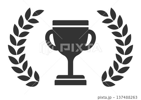 トロフィーと月桂樹　黒　モノクロ 137488263