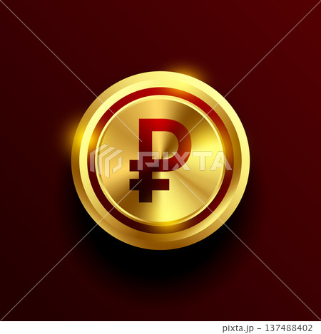 3d style golden coin with russian money rouble symbol design 137488402