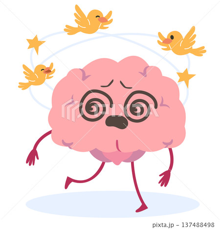 Dizzy Stressed Brain with Birds Nausea and Stress Concept Dizzy Stressed Brain with Birds Nausea and Stress Concept 137488498