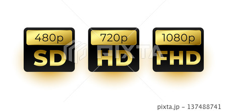 high definition 480p, 720p and 1080 full hd quality tag icon 137488741
