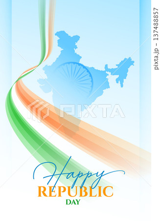 abstract tricolor ribbon wave over indian map for 26th january republic day 137488857