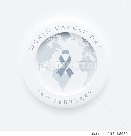 clean world cancer day neomorphic background with global map badge 137488973