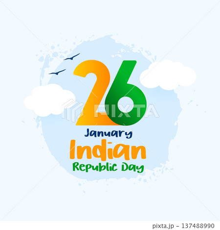 cute indian republic day greeting background with clouds and birds design 137488990