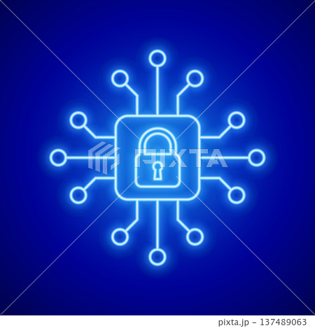 glowing blue cyber security lock background with circuit lines design 137489063