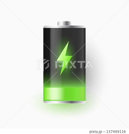 isolated glossy alkaline storage battery with fast charging symbol 137489116