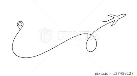 line style airplane travel route with starting location pointer 137489127