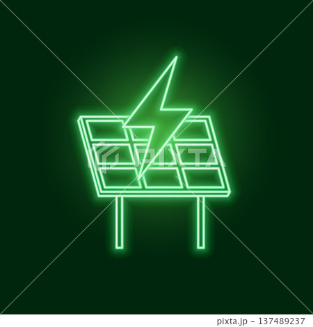 sustainable green energy solar panel and lightning bolt symbol in neon style sustainable green energy solar panel and lightning bolt symbol in neon style 137489237