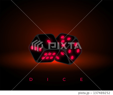 two black die cubes with glowing dots 137489252