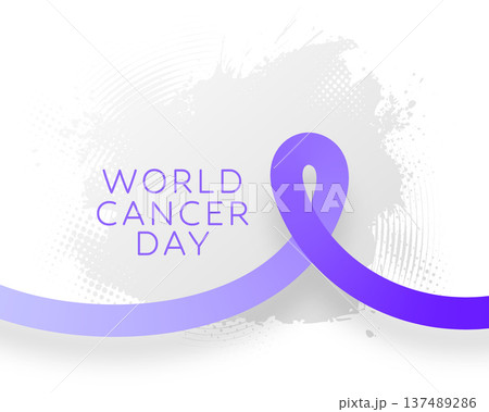 world cancer day grunge textured background with purple ribbon 137489286