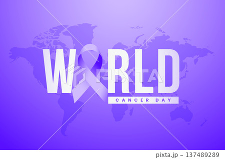 world cancer day purple background with global map and awareness ribbon 137489289
