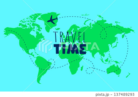 worldwide travel time flight dotted route track 137489293