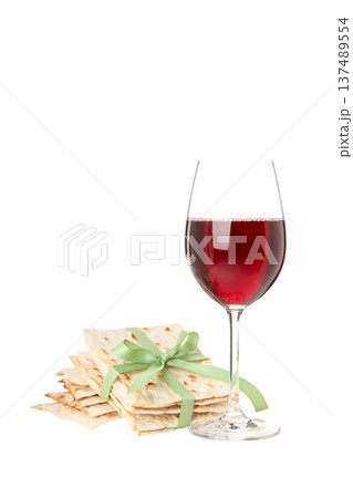 Passover involves wine and matzah arranged with care, isolated, PNG 137489554