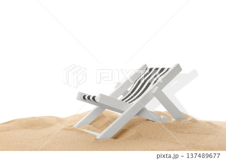 Beach chair on sand ready for summer fun, PNG 137489677