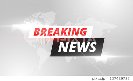 breaking news broadcast title grey banner with world map 137489782