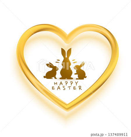 golden heart frame with three bunny silhouettes for easter celebration 137489911