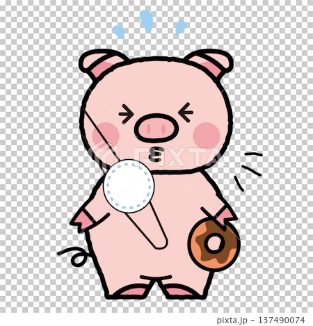 一幅簡單可愛的插圖,畫的是一隻豬拿著甜甜圈打噴嚏。 一幅簡單可愛的插圖,畫的是一隻豬拿著甜甜圈打噴嚏。 137490074