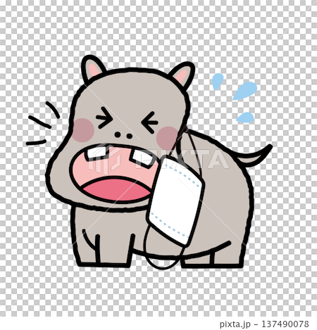 A simple and cute illustration of a sneezing hippopotamus 137490078