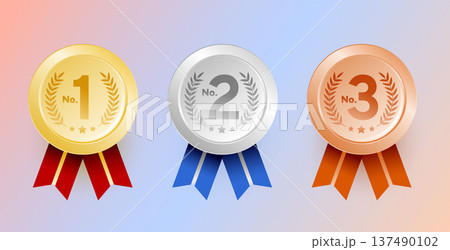 top ranking number 1st, 2nd and 3rd victory medal in set top ranking number 1st, 2nd and 3rd victory medal in set 137490102