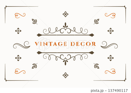 vintage style calligraphy floral swirl line frame design 137490117