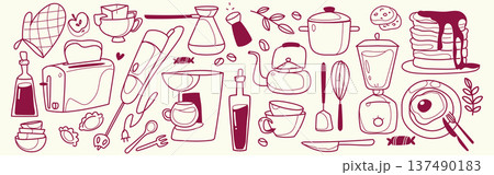 Morning breakfast doodle icons isolated on white 137490183