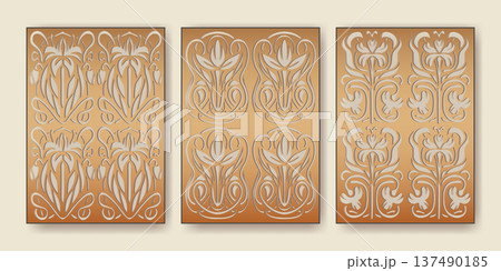 Set of golden art nouveau floral patterns 137490185