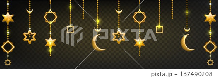 Ramadan Kareem garland with golden lanterns 137490208