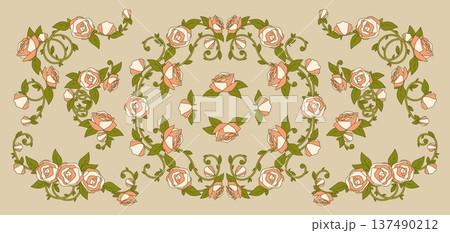 Vintage nouveau floral border with roses and vines Vintage nouveau floral border with roses and vines 137490212