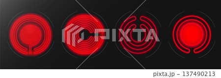 Electric, inductive stove top, glowing red burners 137490213