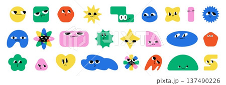 Cute funny faces with eyes and different emotions Cute funny faces with eyes and different emotions 137490226