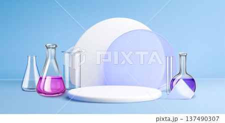 Glass podium with transparent lab glassware 137490307