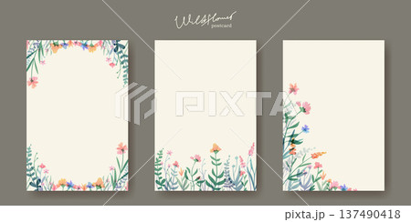 Watercolor wildflower postcards set 137490418