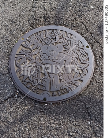 松戸市 汚水マンホール蓋・コアラとユーカリ 松戸市 汚水マンホール蓋・コアラとユーカリ 137490605