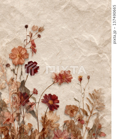 Delicate Wildflowers Botanical Background On Aged Handmade Vintage Paper Texture Delicate Wildflowers Botanical Background On Aged Handmade Vintage Paper Texture 137490665