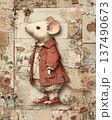 Vintage Mouse Character Illustration Wearing Red Coat On Antique Paper 137490673