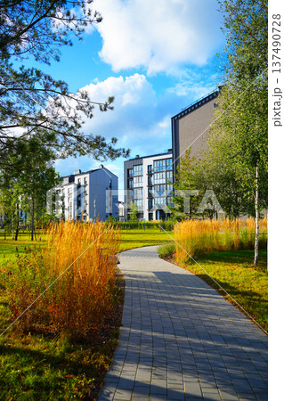 Landscape Architecture for Public Spaces. Garden Pathway. Walkway in green spaces. Landscape  137490728