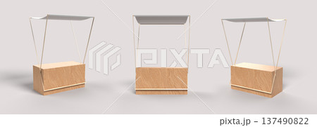 Set of promo booth templates isolated on white background., 3d exhibition booh mockup set isolate. Set of promo booth templates isolated on white background., 3d exhibition booh mockup set isolate. 137490822