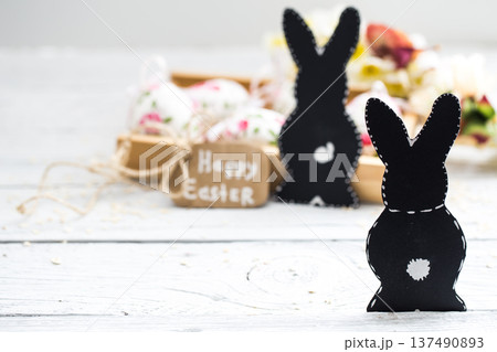 Easter composition with eggs and rabbits paper Easter composition with eggs and rabbits paper 137490893